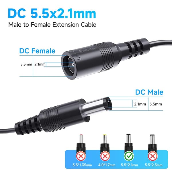 2-pack 33ft 10M DC-strömförlängningskabel, 2 st DC 12V strömadapter förlängningssladd 5.5mm x 2.1mm för CCTV-säkerhetskameror/routrar/LED-slingor/P
