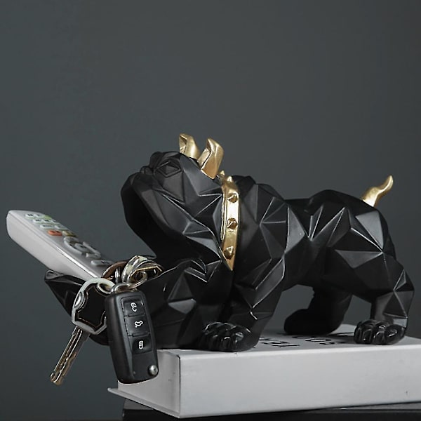 Hunde-statue i syntetisk harpiks, nøkkelboks, bulldog, hjemmedekor, rosa