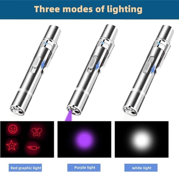 Interaktive Kattelegetøj - 7-i-1 LED-lyspen, USB-genopladelig til jagttræning & kradseøvelse