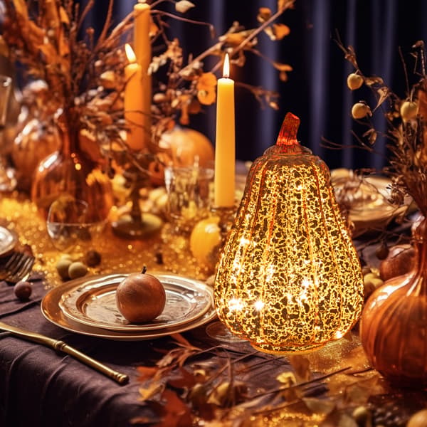 Halloween Glass Pumpkin Lantern with Timer for Autumn Decoration, 14 x 22 cm