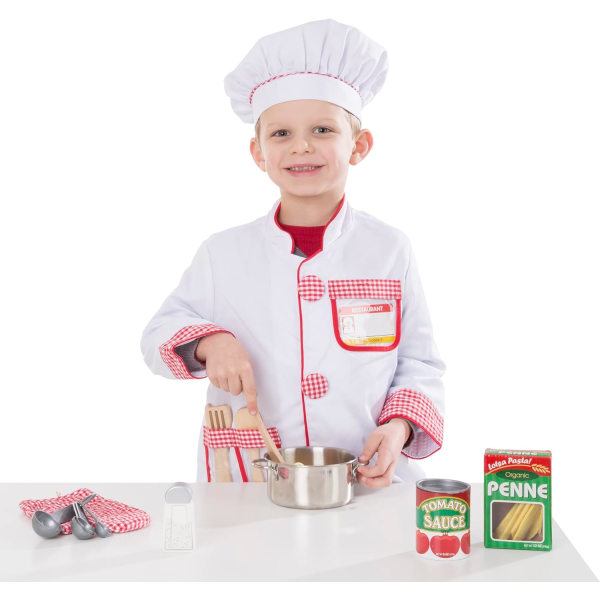 Kokkerollespill Kostymekjole -Oppsett med realistisk tilbehør Frustrasjonsfri emballasje - Lat som kokk-antrekk, kokkkostyme for