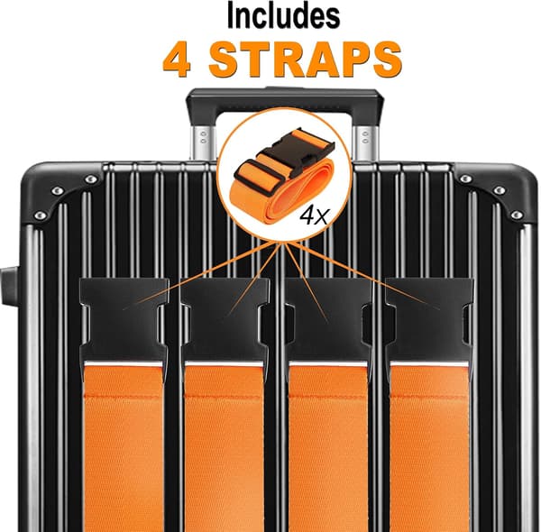 Bagagestroppar för resväskor TSA-godkänt resebälte 4-pack från DRealm (Orange) Orange 4