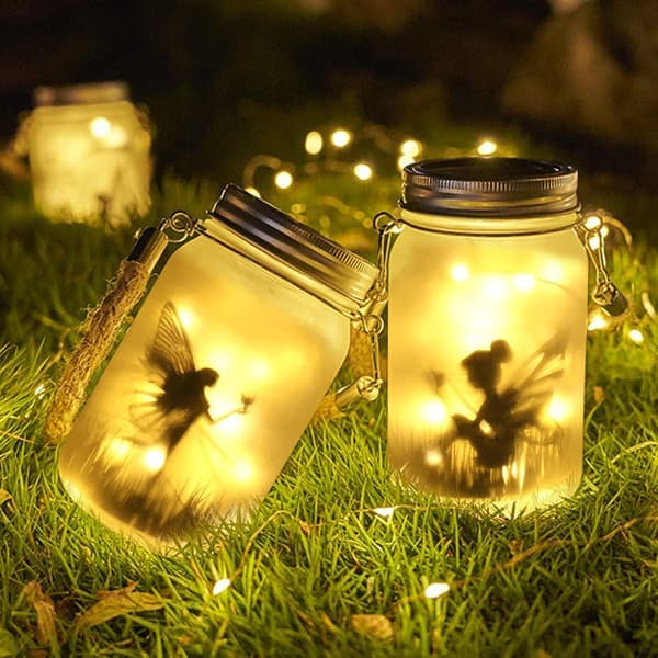 Solar Mason Jar Lights - 2-Pack Waterproof Hanging/Standing Warm White for Garden