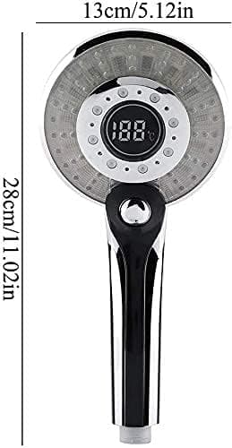 LED dusjhode, LED dusjhode, 3 farger, temperaturkontroll, hånddusj med digital temperaturvisning, vannbesparende, dusj, 3 moduser