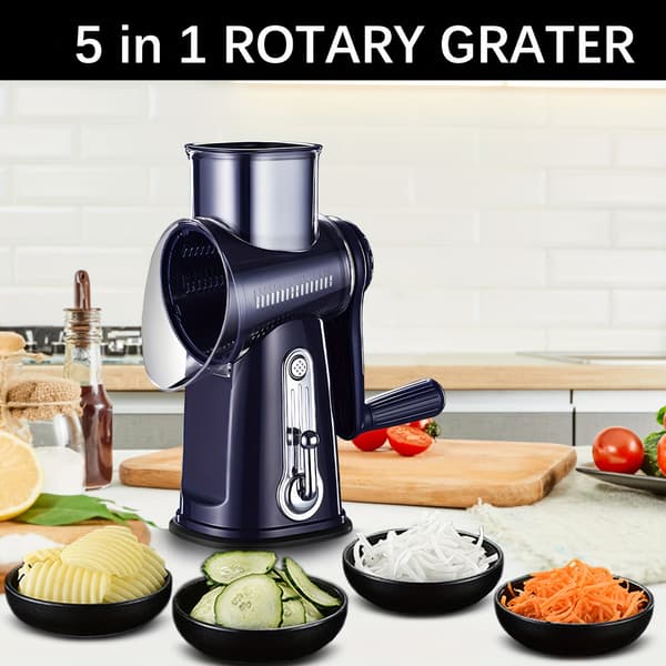 Rotary Osthyvel Handvev 3-i-1 Rivjärn, Skivare och Hackare Stor Diameter, 5 Blad för Grönsaker, Potatis