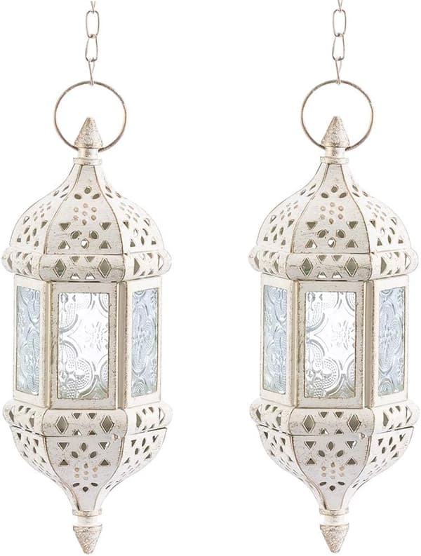 2 st LED hängande flamlös lykta ljusstake, vit Vit White
