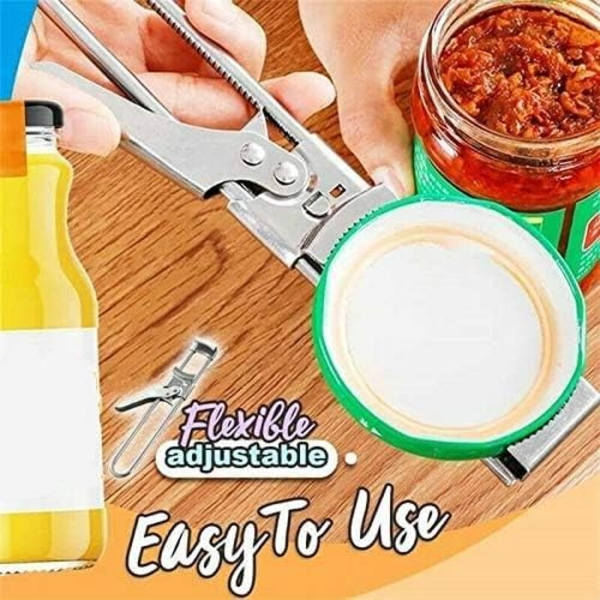 Justerbar Burköppnare & Flasköppnare, Justerbar Multifunktionell Rostfritt Stål Burköppnare Burklocksgripare, Manuell Burk- & Flasköppnare Kök (1 st)