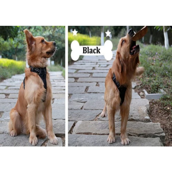 Kæledyrshundebrystsele til mellemstore hunde for at forhindre, at de løsner sig, justerbar anti-eksplosionsudvaskningsbælte reflekterende strimmel, (bryst 56-69 cm）Sort
