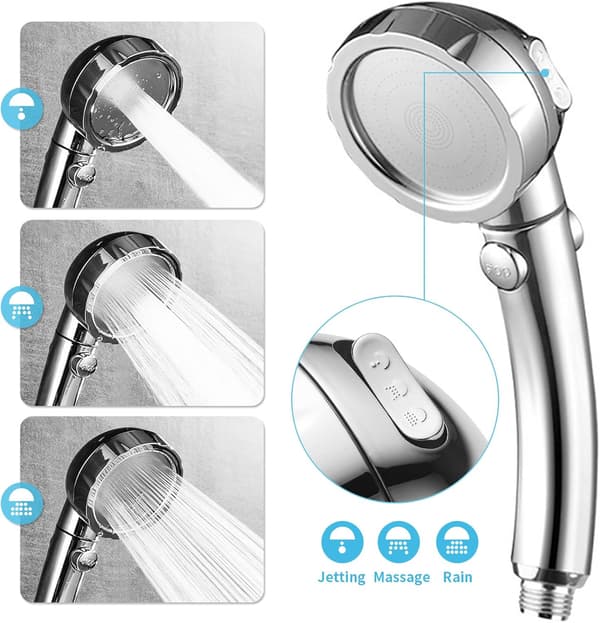 Handheld Shower Head (With Hose and Bracket) - High Pressure Water Saving 360 Degree Rotation with 3 Spray Settings