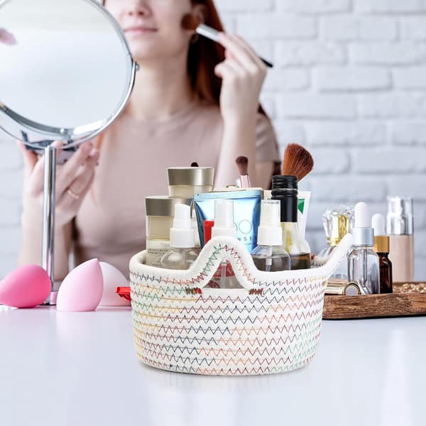 Braided Cotton Rope Storage Baskets, Bathroom Changing Table Accessories, Woven Basket Organizer (Grey)