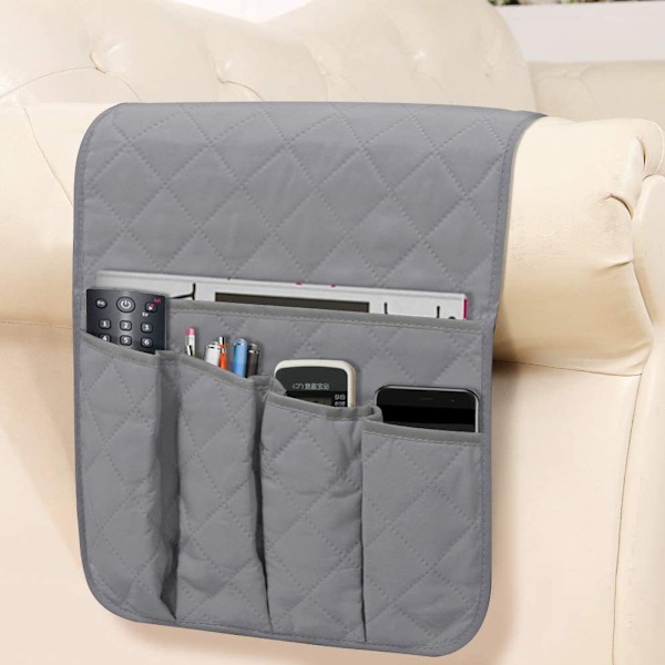 Grå Sofa Couch Armrest Organizer, TV-fjernbetjening Holder, Lænestol Caddy til forskellige steder （35*13 tommer）