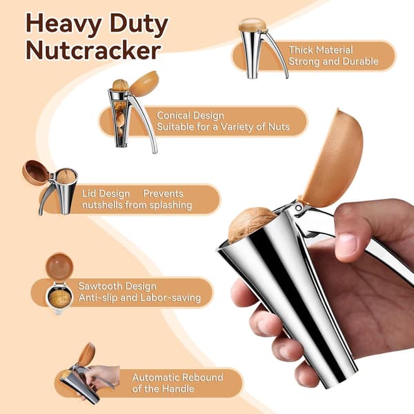 Nutcracker, Heavy Duty Nutcracker with Splash Guard, Walnut Cracker with Ergonomic Design and Automatic Retracting Handle.
