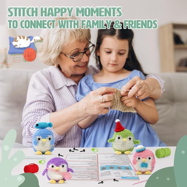 Crochet Kit for Beginners - 4 Cute Penguins, Complete Crochet Kit with Crochet Hooks and Step-by-Step Instructions