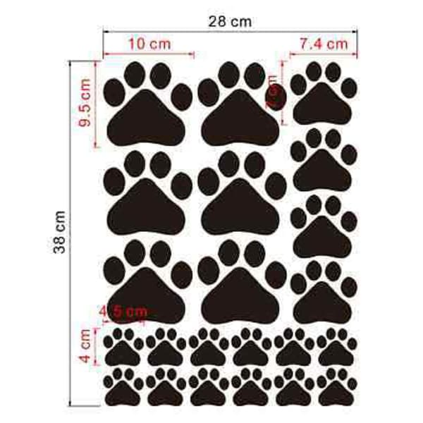 22 pcs/pack Dog Paw Print Vinyl Wall Decal Black