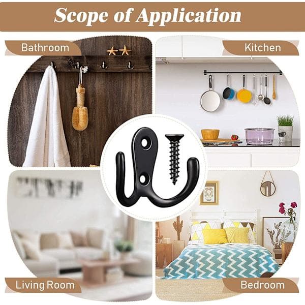 10 Pieces Double Metal Hooks and Storage Hooks with Screws