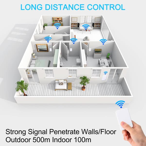 220V Wireless Two-Way Switch, No Wiring, IP66 Waterproof, 100m Range, ON/OFF (2 Switches, 1 Receiver)