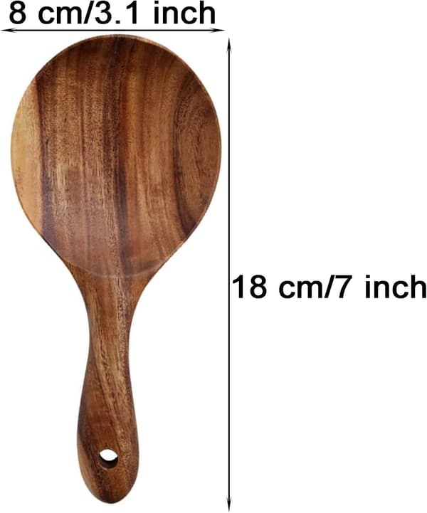 2-pack Rice Scoops Natural Wood Non-stick Rice Scoops Round Shallow Head Kitchen Utensils