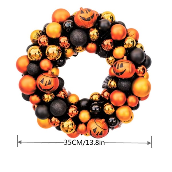Kunstig Halloween-krans, dekoreret med græskar, græskar, kuglepynt, blandede blade, Halloween-kollektion