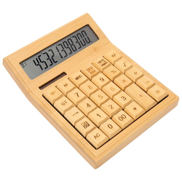 Bamboo Calculator Solar Powered Battery Powered Eco-Friendly Functional Calculator with 12-bit Digital LCD Screen for School