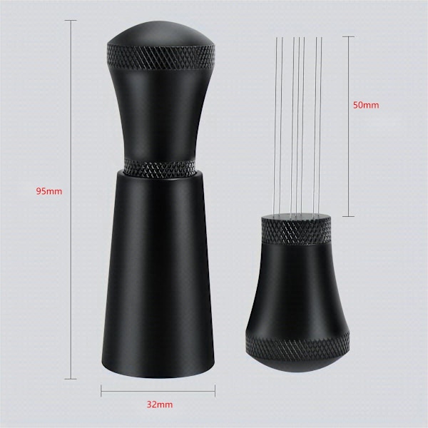 Sort espressostirrer, espressofordelingsværktøj 7 x 0,35 mm nåle og ekstra 10 nåle til espressofordeler