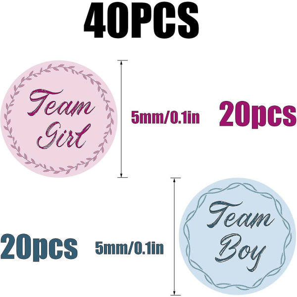 40 st Könsavslöjande klistermärken Team Pojke Team Flicka Etikettklistermärken Blå och Rosa Runda Klistermärken
