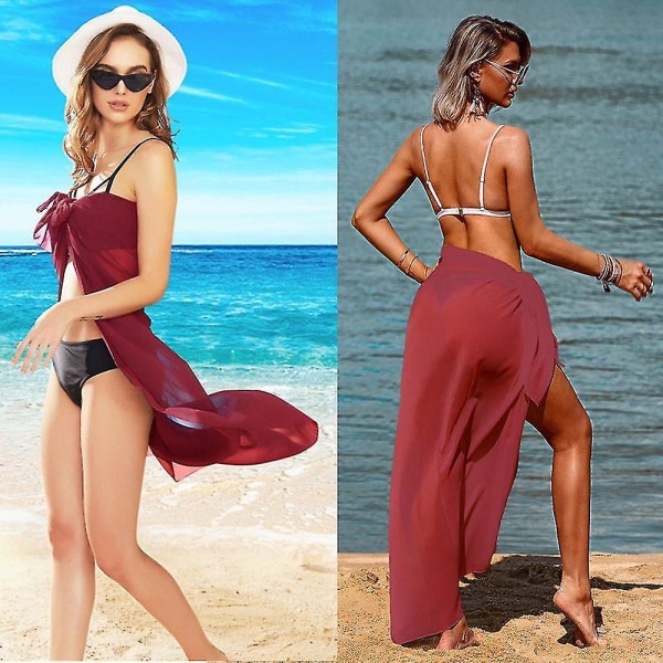 Sommarbadkläder Cover-Up En-Delad Strandkjol Sarong Chiffon Kvinna Flicka Semester