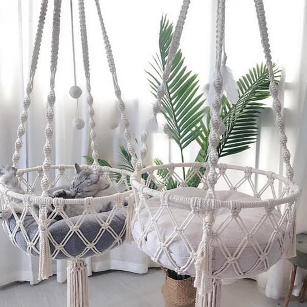 Cat Hammock, Hanging Cotton Swing, Cat Hammock for Window, Knitted Bed, Hanging Cat Bed for Sleeping, Playing, Climbing and Relaxing