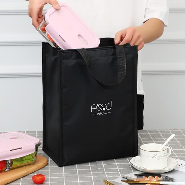 Reusable Insulated Lunch Bag, Lunch Bag for Work, Foldable Lunch Bag, Three Layers Thick Fabric, Black