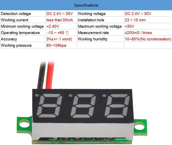 5 stk Digital DC Voltmeter 0,28 tommer To-leder 2,5V-30V Mini Digital DC Voltmeter Spenningstester Måler, LED Digital Voltmeter (Rød)