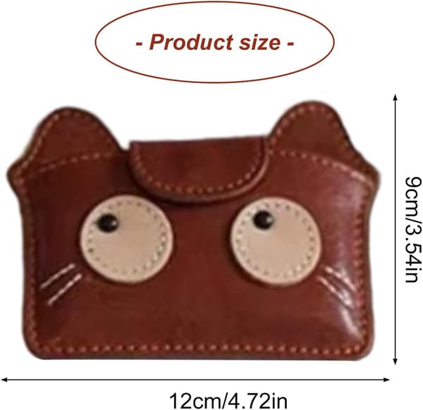 Retro cat-themed compact card holder with multiple card slots for cash and essentials.