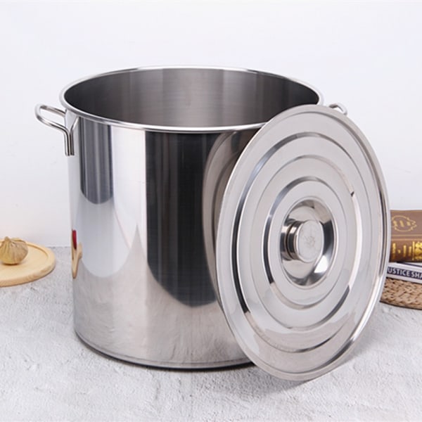 304 rustfritt stål suppebøtte med lokk, tykk kjøkkenkokebøtte til å lage suppe, oppbevaringsbøtte med flere spesifikasjoner, vannoppbevaring