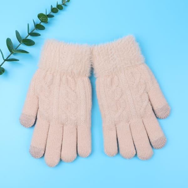 Vinterhandsker til kvinder Termiske vindtætte varme blomster beige 22 cm