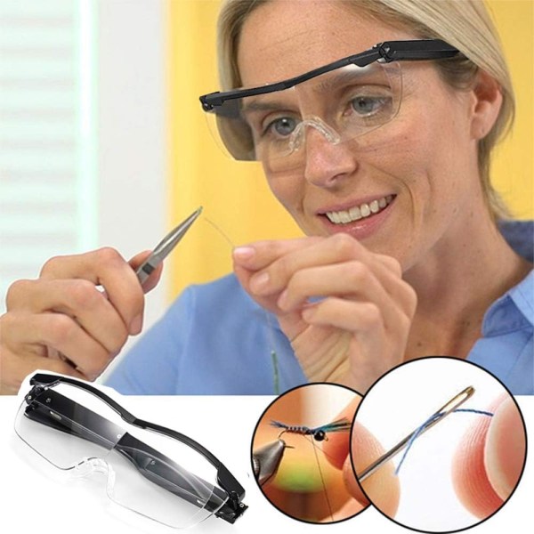 LED-läsglasögon Förstoringsglasögon med 2 lysdioder, USB 1-lins, 6 gånger (250 grader) anti-blått, allt precisionsarbete, reparationer, sömnad, klockor och hantverk