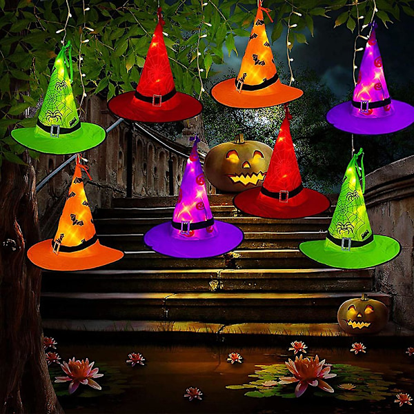 Wujun Ulkoilma Halloween-koristeet Noitakypärävalot 8 kpl Riippuva Valoisa Noitakypärät 11m 104 Ledillä Halloween-tonttuvalot (8 Valoa