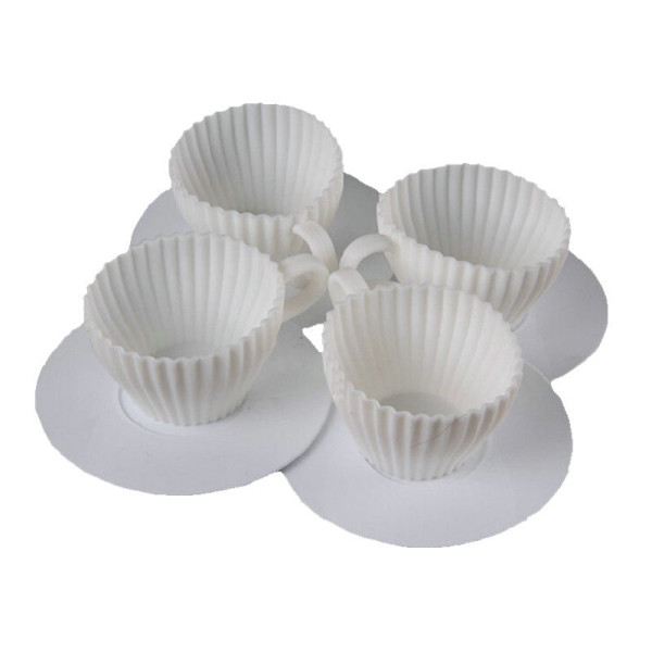 Tekoppar i silikon för muffinsbakning, 8-pack, ugnssäkra, non-stick (4 koppar & 4 fat), återanvändbara muffinsformar - BPA-fria