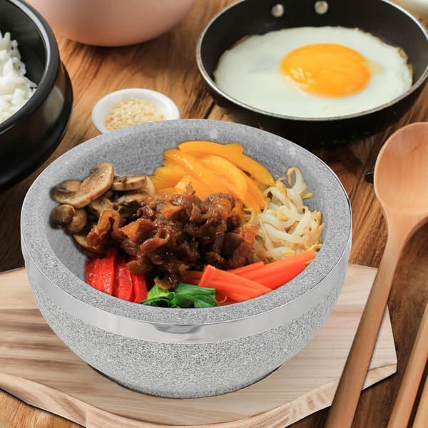 Träbricka Set Bibimbap Stenskål Stenmaterial Långsam Tillagning Håller Maten Varm Gåvor