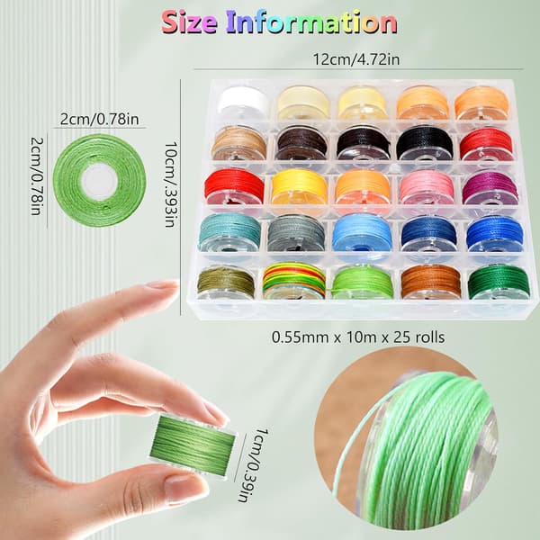 25 Rolls Waxed Cotton Cord, 0.55mm Macrame Bracelet Thread, Polyester Cord, Jewelry String, Waxed String, Cotton Cord for Bracelets, DIY Crafts, Leather