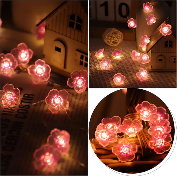 LED Flower String Lights, Indoor String Lights, Battery Operated, 20 LED, 2m, Cherry Blossom String Lights for Room, Decorative Lighting, Spring Decor