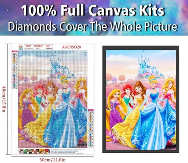 AUCRSOZK DIY 5D Princess Full Diamond Round Stone HD Canvas Diamo