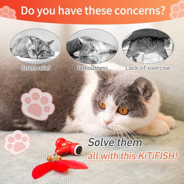 Automatic Rolling Cat Toy with Feather & Bell | Rechargeable Indoor Cat Toy, Motion-Activated for Hard Floors & Carpets