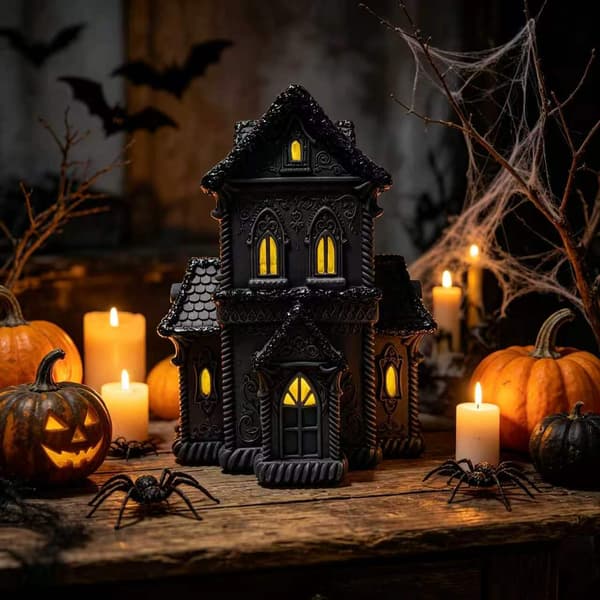 Halloween Gotisk Spökhus Bordslampa, Perfekt för Hemmets Sovrum, Vardagsrum, Spiselkransar och Fester