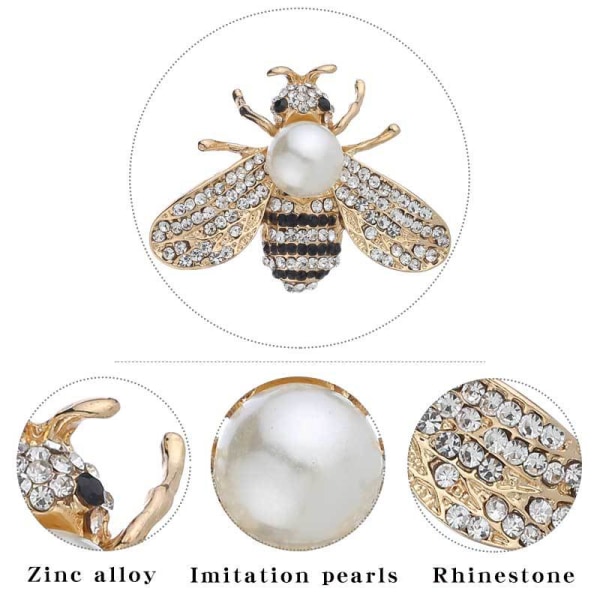 Honey Bee Broscher Kristall Insektstema Bi Brosch Djurmode Shell Pärla Brosch Nål Guld Tone (2st)