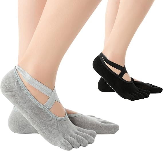 Yogasockor för kvinnor, halkfria med grepp med tår silikonhäl