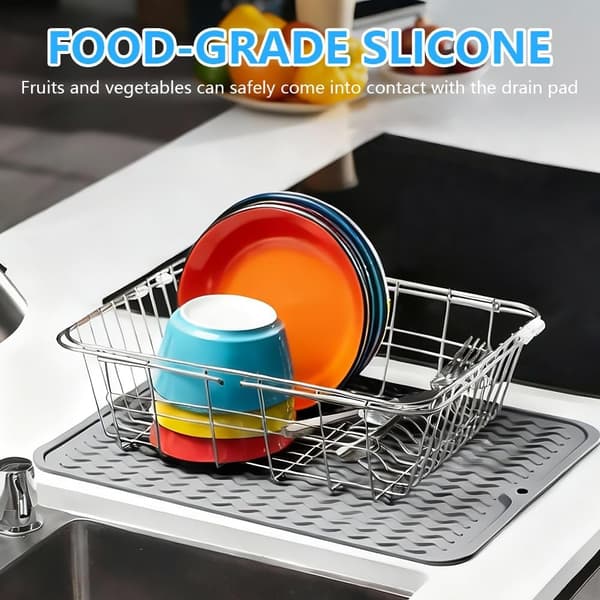 wxsp Silicone Drain Mat, Silicone Dish Drying Mat, for Kitchen Drain, Quick Drying, Heat Resistant, Non-Slip - Light Grey, 40 x 50