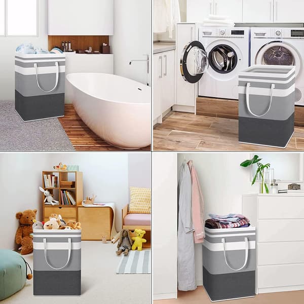 75L Large Laundry Basket Bag - Waterproof, Freestanding Laundry Hamper - Foldable Tall Laundry Basket with Extended Handles for Clothes (Gradient Grey)