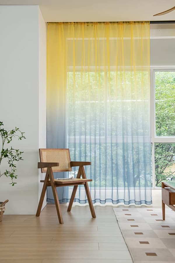 Fönster Gradient Farve Skære Gardiner 259 cm Længde 2 Dele Skære Gardinpaneler Basic Stangsæt til Soveværelse Dagligstue Børneværelse Køkken Terrasse