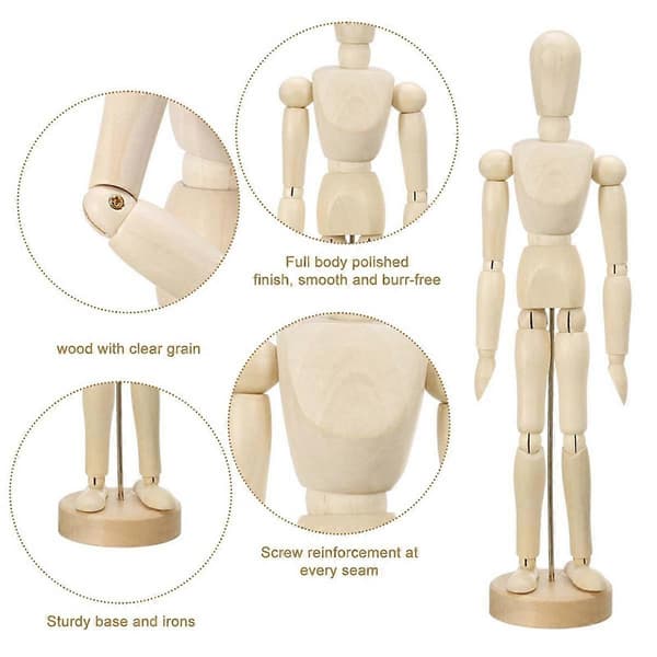 9 st Konstnärsmodell Trämannekäng Rörlig Figur Modell med Ställ Flexibel Led