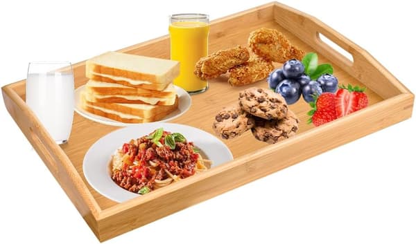 Rektangulær serveringsbakke i bambus 41 * 29 * 5 cm Bambusbakke Træbakke til appetitvækkere Lille sengebakke