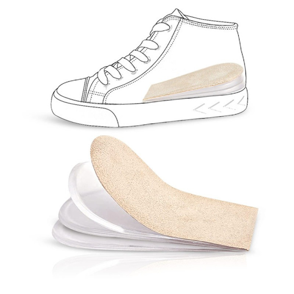 Lyftinlägg 2-pack Mjuka Silikonhöjdhöjande Inlägg Hälhöjare för Skor (Beige S-2 stycken mocka + 4 stycken GEL transparenta kuddar)