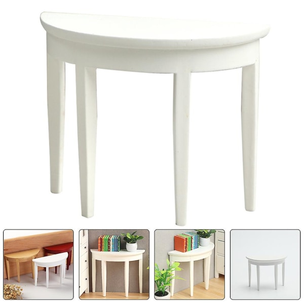 Miniatyrmöbler Minihus Halvrundt bord Hantverksmöbler för barnVit8,8X6,5cm White 8.8X6.5CM